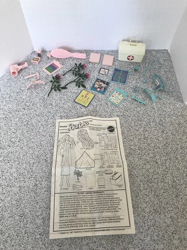 Mattel 1987 Vintage 26-PC Doctor Barbie (#3850-0920) Accessory Lot, Incomplete.