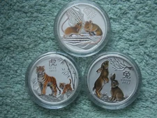 2020, 2022 & 2023 Australian Silver Lunar Series III Color (three 1/2 oz coins)