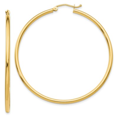 Real 14kt Yellow Gold Polished 2x50mm  Lightweight Tube Hoop Earrings