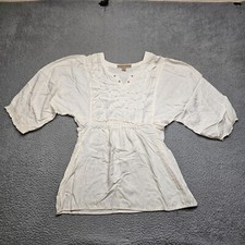 Nine West Vintage Shirt Women's Small Balloon Sleeve Tunic White Ruffle BOHO