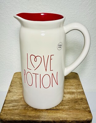 Rae Dunn Valentine's Day LOVE POTION Ceramic Pitcher Double Sided BN