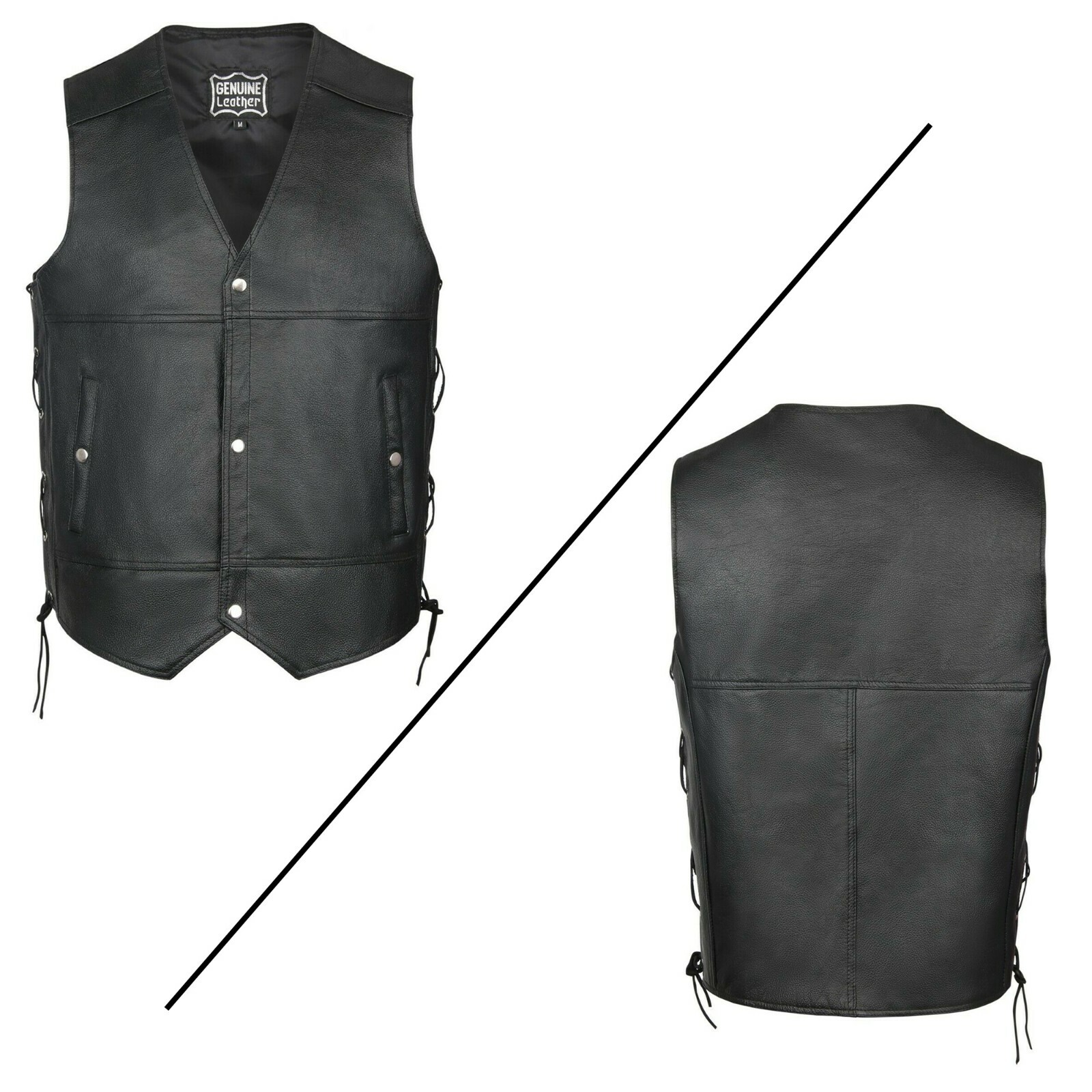 Men’s Real Top Grain Leather Motorcycle Biker VNeck Cowhide Leather