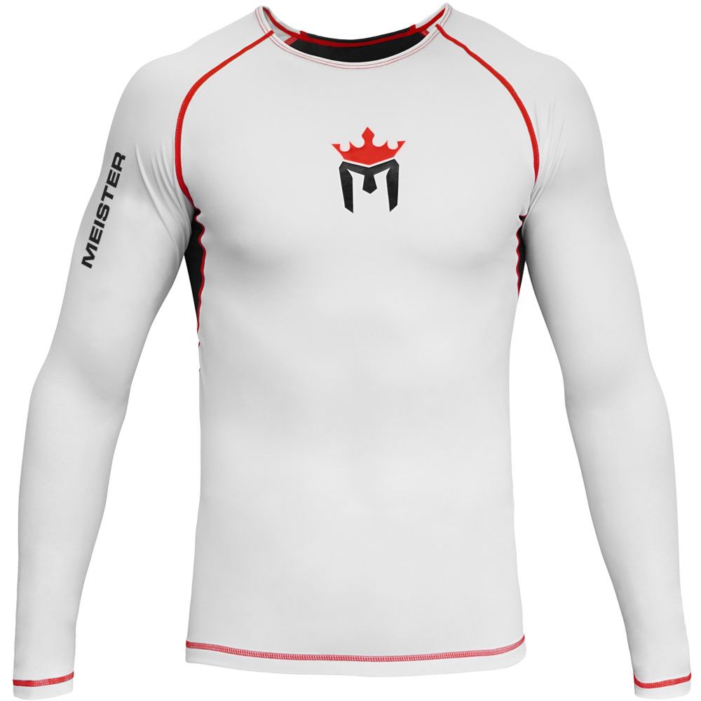 Meister Rush Rashguard à Manches Longues pour MMA, BJJ & Surf - Blanc/Rouge - Petit