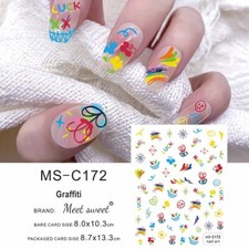 Graffiti Heart Flower Rainbow Nail Stickers Moon Coconut Palm Trees Fruit Colors