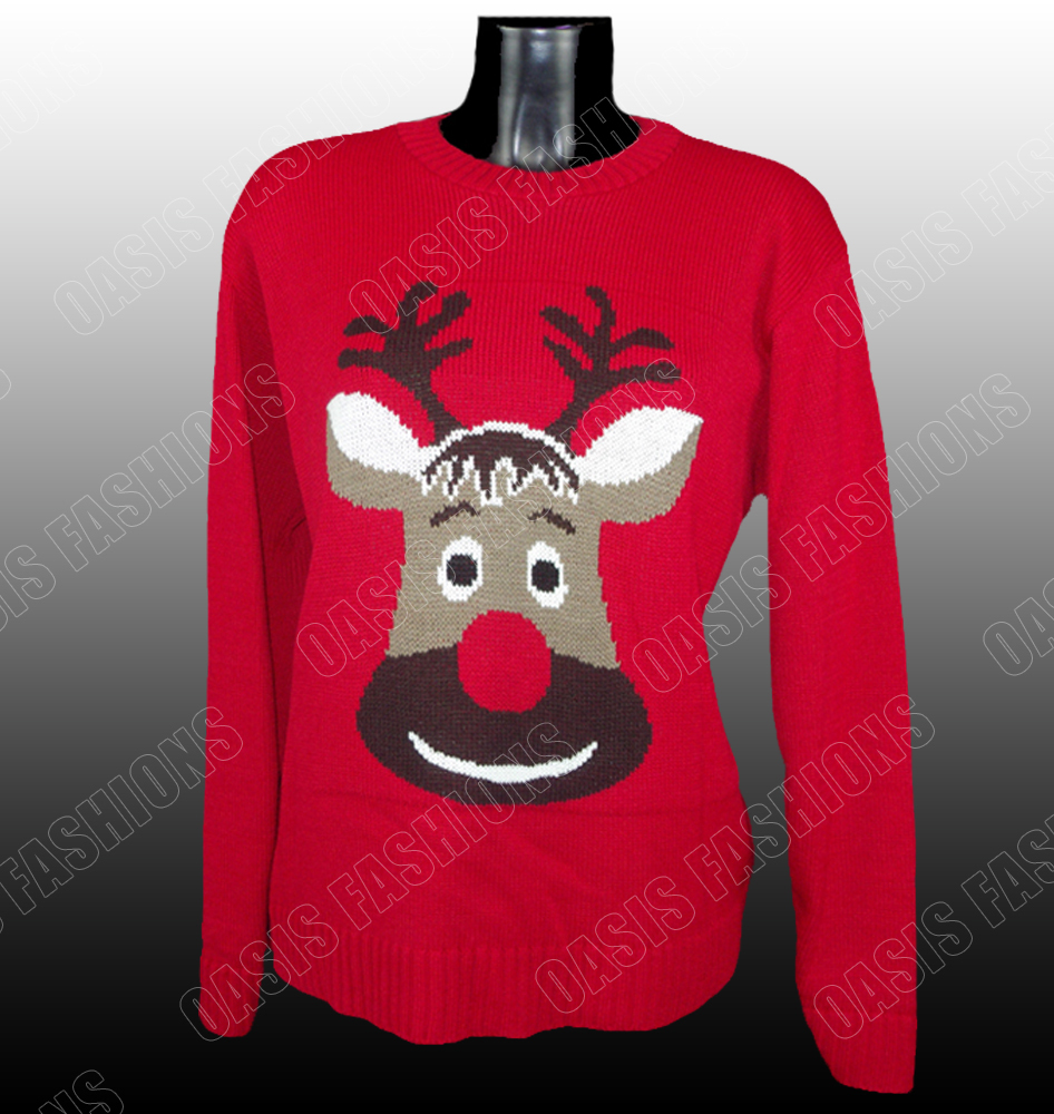 Ladies Womens Xmas Christmas Novelty Jumpers Sweater Rudolph Top Plus