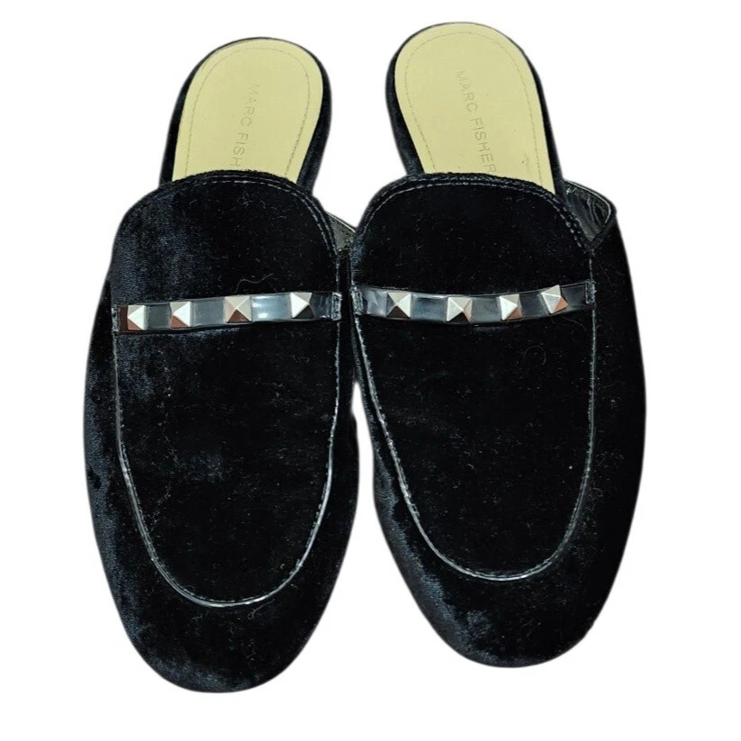 Mocasines sin cordones Marc Fisher para mujer talla 8,5 Wishing Mules de terciopelo negro con tachuelas Foto 3 de 4