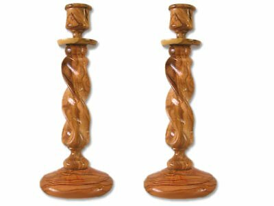 Pair of Straight Solid Olive Wood Winding Candle Holders. - Picture 1 of 1