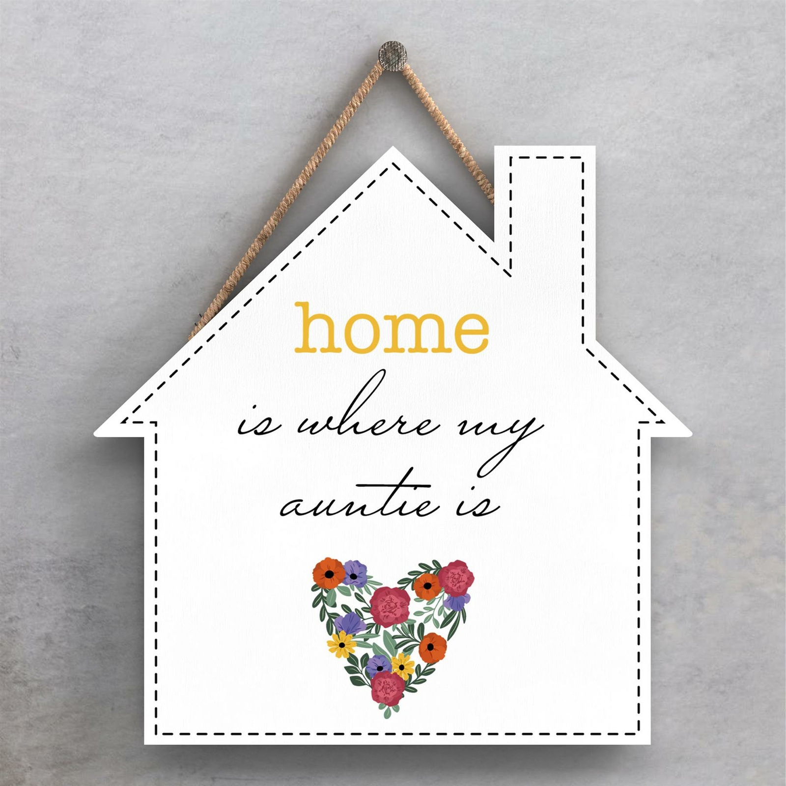 HOME WHERE MY AUNTIE IS SPRING MEADOW THEME WOODEN HANGING PLAQUE
