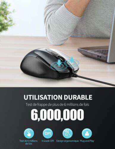 TECKNET Mouse Pro S2 Souris Filaire Optique Haute Précision 6 Boutons 6400 DP... - Photo 5/7