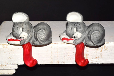 Lot of 2 Vintage House of Lloyd Porcelain Mouse Christmas Stocking Hanger Holder