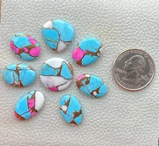 8 Piece Natural Cotton Candy Kingman Turquoise Mix Cabochon Gemstone 69 Ct F0=17