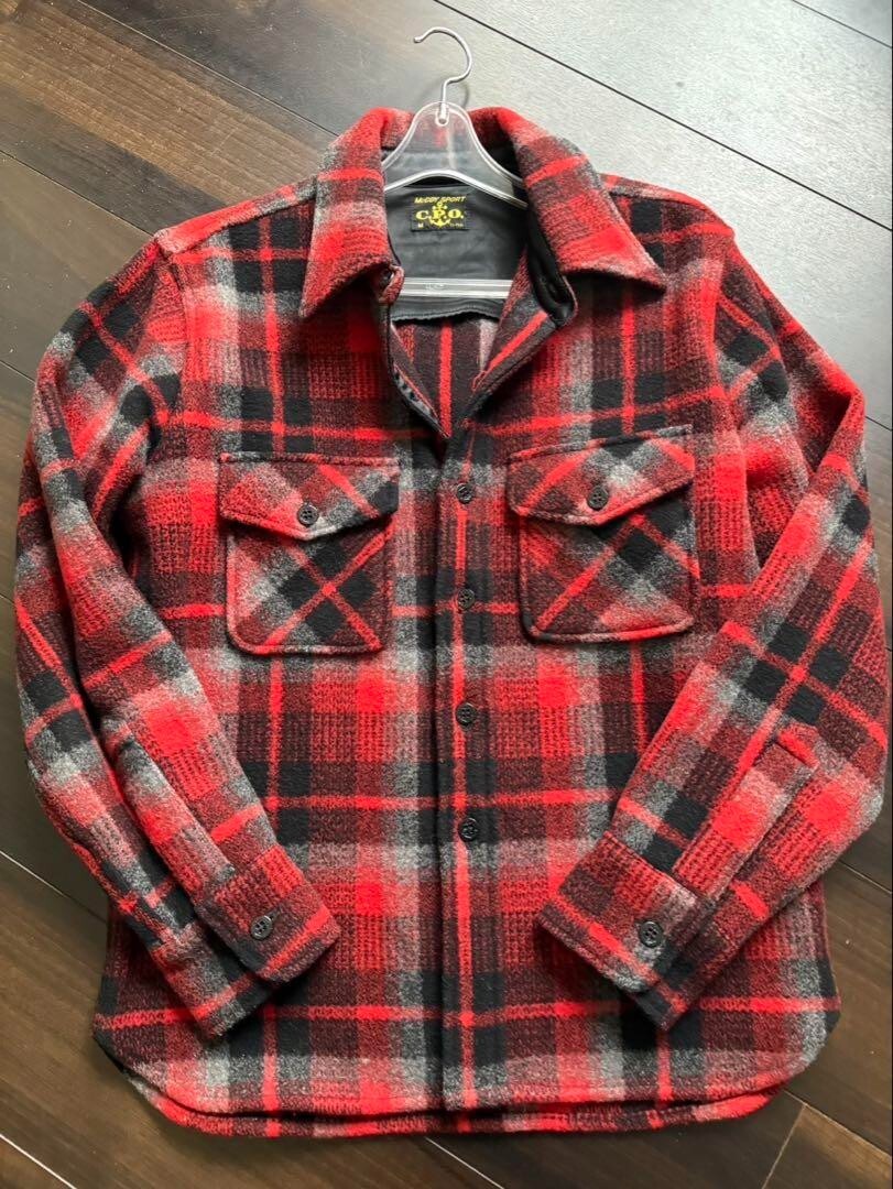 McCOY SPORT C.P.O. CPO 厚手 ウール チェック シャツ McCoys McCoy Sports CPO Flannel Shirt Jacket Size Medium Red Plaid