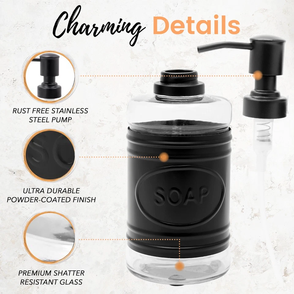 Juego dispensador de jabón y loción de granja negro y vidrio Autumn Alley Foto 3 de 4