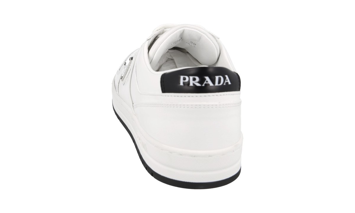 PRADA Leather Downtown Sneakers - 1E792M - White/Black - NEW