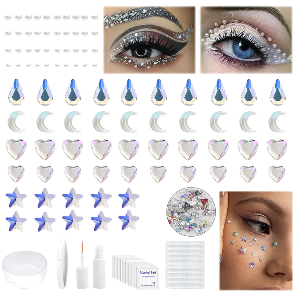 Face Crystal Eyebrow Ring Non-Piercing Nose Lip Labret Stud Fake Skin Piercing - Image 3 of 4
