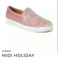 Vionic Midi holiday blush Velvet Slip on Sneaker size 7.5 orthotic ergonomic