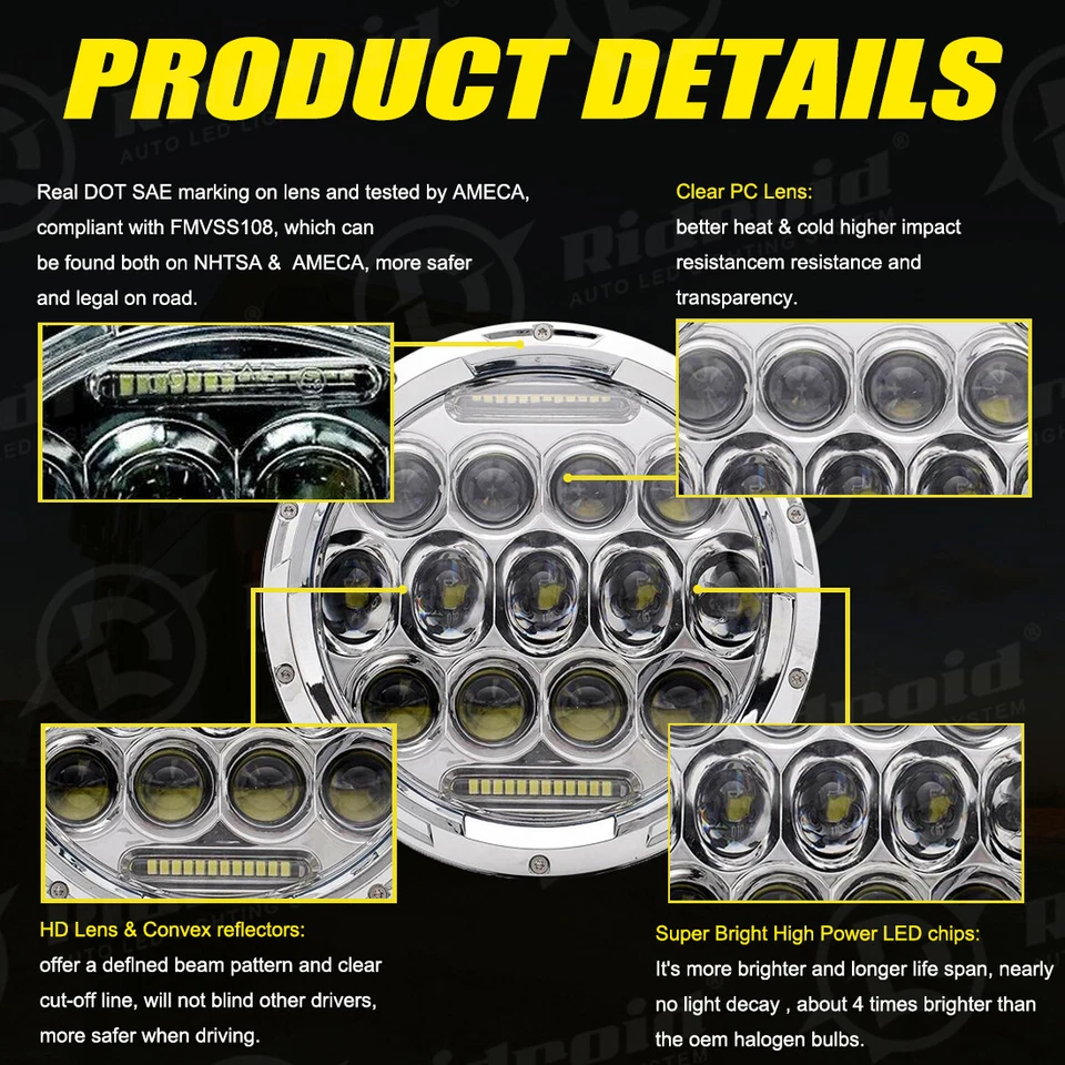 7" LED Headlight &4.5" Fog Light For Harley-Davidson Electra Glide Ultra Classic - Image 4 of 4