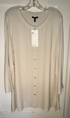 Eileen Fisher NWT Icons long silk shirt Bone Size 1X   e65