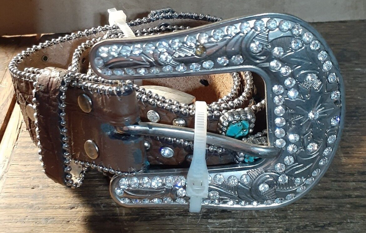 Nocona Handcrafted Brown Belt with Turquoise Cross Buckle m-and-f-western-products-  main image 4