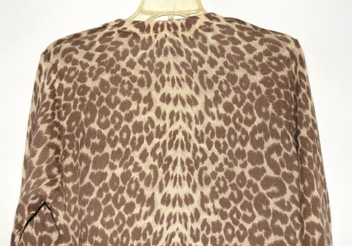 Vintage Alfred Dunner Leopard Print Cardigan Sweater Attached Shell Womens L HK - Picture 6 of 8