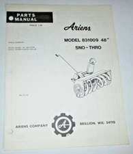 Ariens Model 831009 48" Sno-Thro Snow Thrower Parts Manual Model PM-31S-76 1976