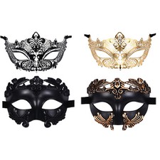 Couple 2pcs Masquerade Metal Masks Roman Greek Men Mask Venetian Women Mask Set
