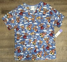 White Swan Scrub Top With Angels, Size Medium, New