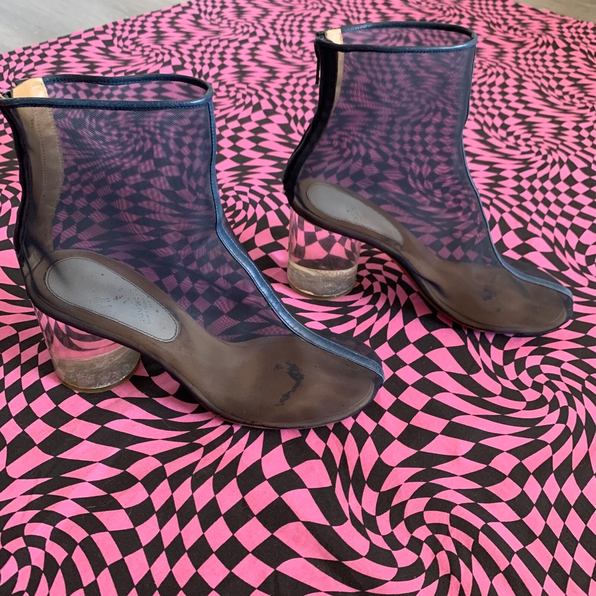 【送料&関税込】Maison Margiela Boot With Crushed Heel Maison Martin Margiela Sheer Mesh Boots Size 37 Clear Heels