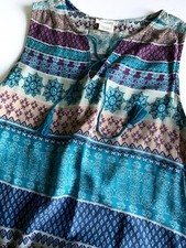 Ethnic Indian Boho Mini Dress Drawstrings V-neck Beach Lunch Lounge Women S 2-4