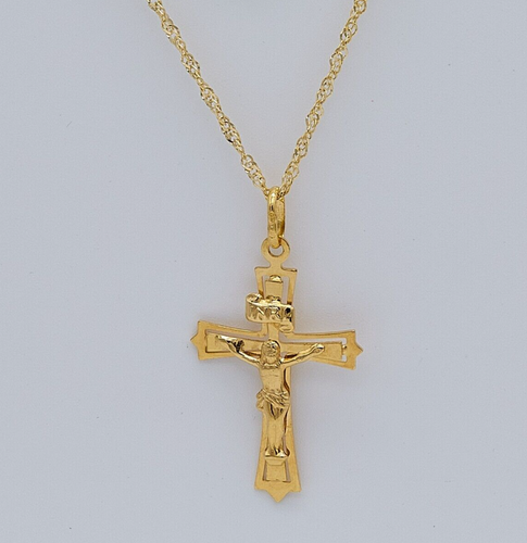 9ct Real Gold Inri Cross Pendant Women Necklace 18 inch Singapore Chain New