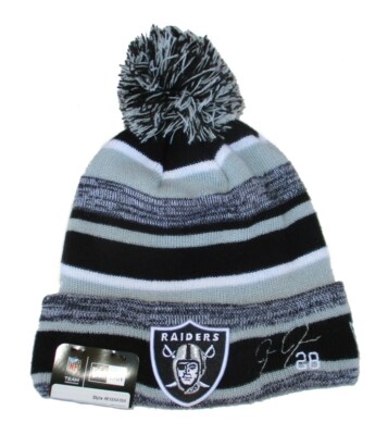 Las Vegas Raiders #28 Josh Jacobs Facsimile Autograph Knit Beanie Hat Cap Black