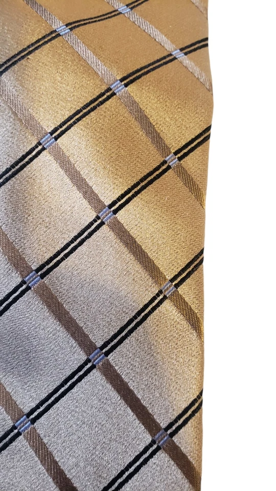 全新带标签 Izod 设计师丝绸领带金色黑色几何格子十字纹 — 第 3/4 张图片