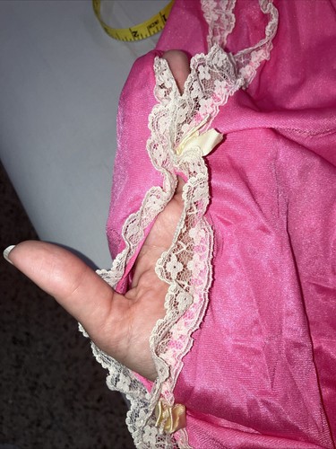 Vintage Größe 4X Nylon Dessous Slipper Kleid rosa mit Rüsche Akzent High Split - Bild 12 von 12