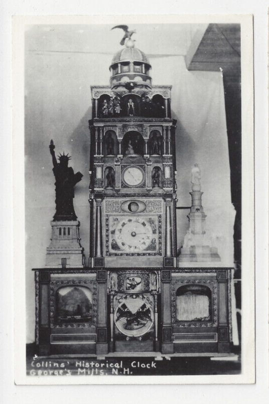 Vtg 1940s RPPC Postcard Collins' Historical Clock Mills New