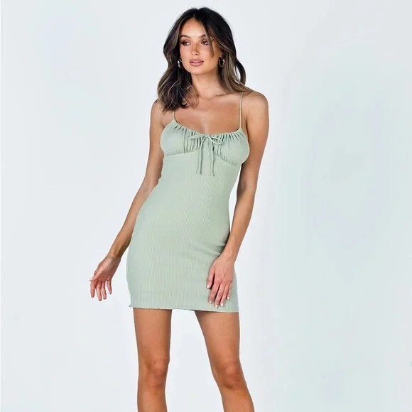 Princess Polly Slow Dancing Mini Dress Sage Size New
