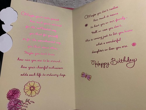 Happy Birthday For A Wonderful Daughter In Law Hallmark 5.5”x8” Greeting Card - Picture 2 of 3