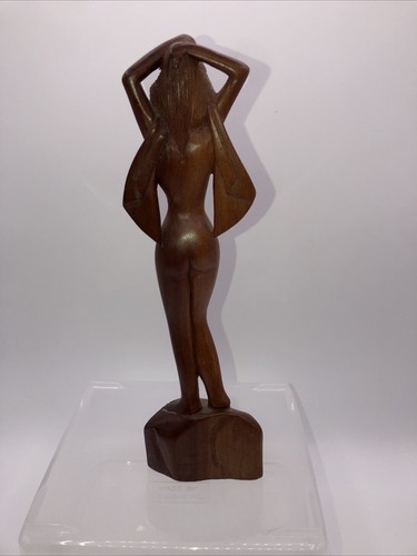 Vintage 8.5” Hand Carved Balinese Art Deco Style Nude Wood Sculpture - Picture 5 of 10