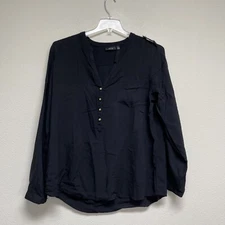 Apt 9 NWT Women's Black  Long Sleeve V-neck Blouse Size XL Rayon Front Pocket
