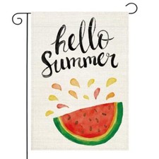 Hello Summer Garden Flag 12x18 Double Sided for Outside, Watercolor Watermelon