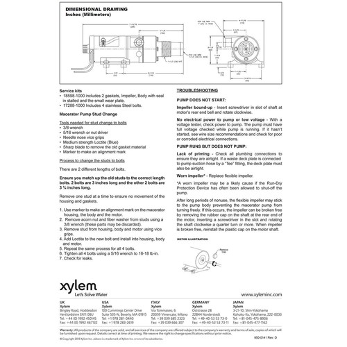 Jabsco 18590-2092 Macerator Waste Pump 12V DC Marine Self-Priming 1-1/2" 1" - Picture 6 of 6