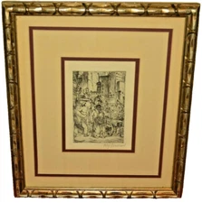 PHILIP REISMAN Original Vintage Signed Portrait Cityscape Ink Etching Engraving