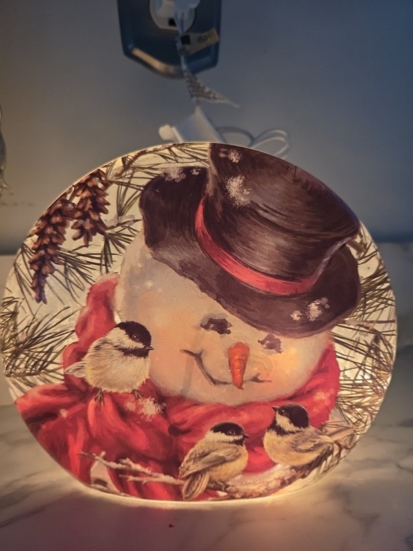 Donna Gelsinger  Frosted Snowman Table accent Light Signed, Stoney Creek,  Nwt  