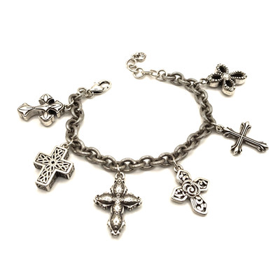 Brighton Charm Bracelet Crosses Christian Faith Gift Silver Plate 8''
