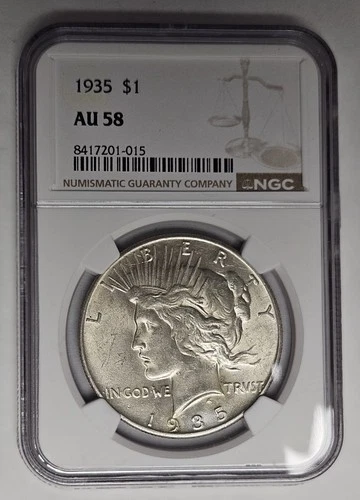 1935 P Philadelphia Mint Peace Silver Dollar NGC AU 58