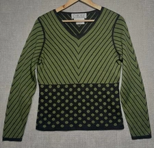 Carlisle Silk Cotton Sweater M Green Black Geometric High End Quality Luxe Knit