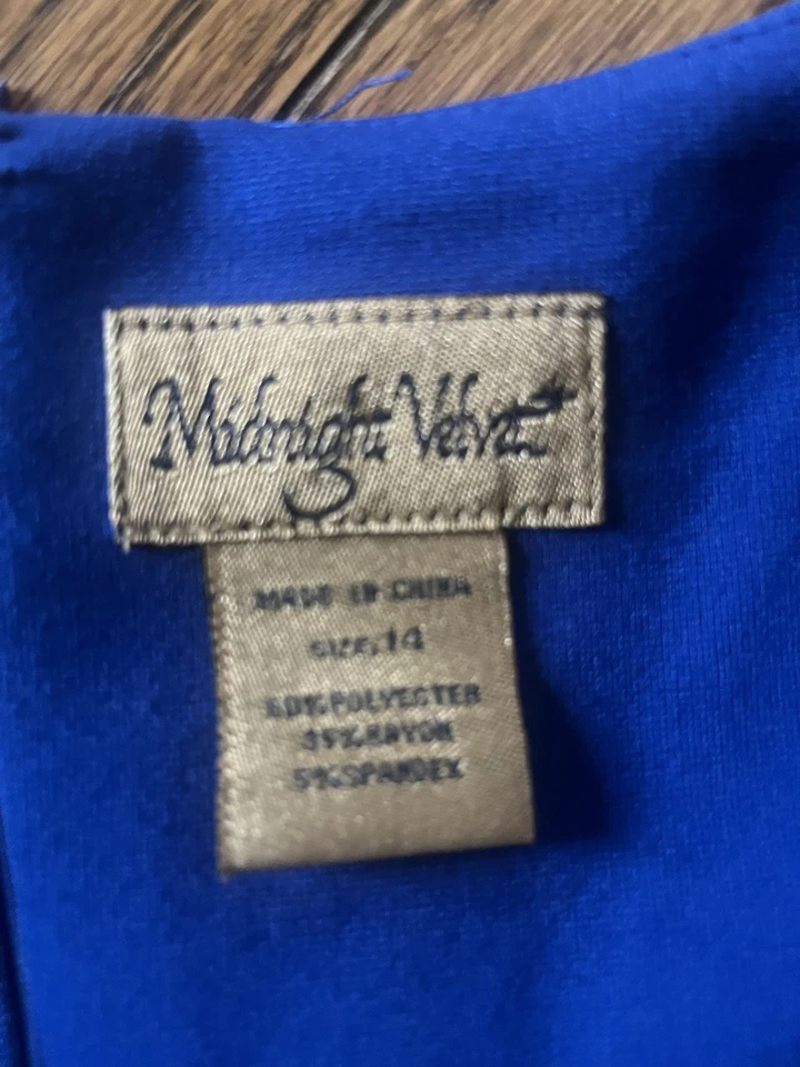 Vestido de Terciopelo Medianoche Adelgazante Color Bloque Manga Tapa Talla 14 Elástico Cobalto Foto 4 de 4