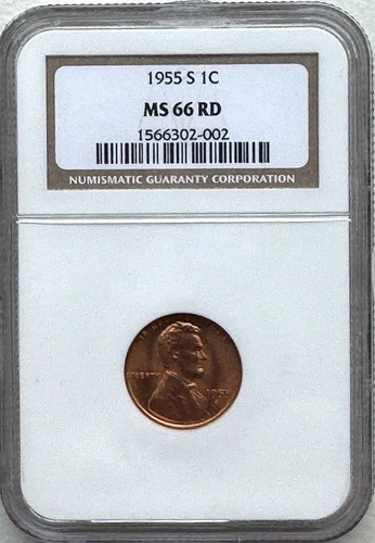 1955-S LINCOLN WHEAT CENT   -   NGC MS66 RD   -   FREE SHIPPING!