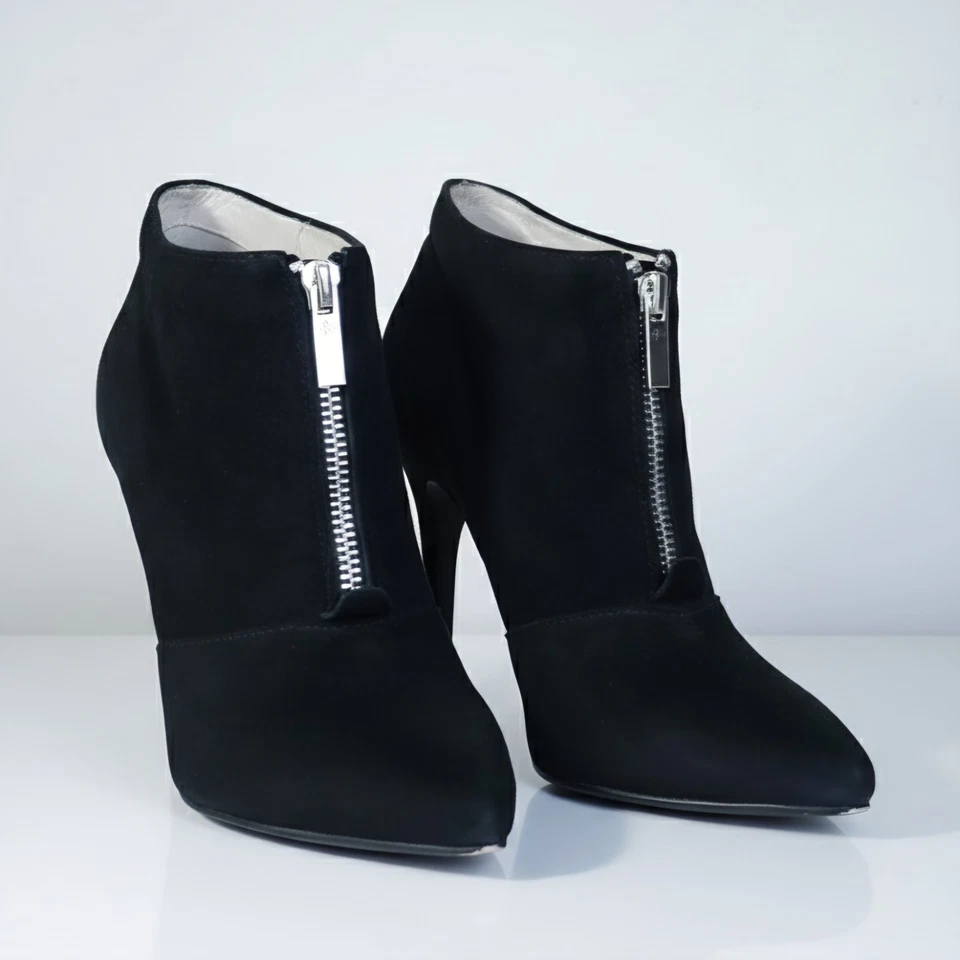 Botines Aldo Talla 9 Sherly Gamuza Cuero Stiletto Bombas Cremallera Frontal Negros Acolchados Foto 3 de 4