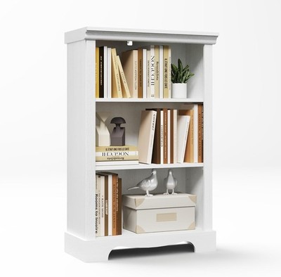 3-Tier Bookshelf, Wooden Bookcase with Unique Design, Book Shelf Open