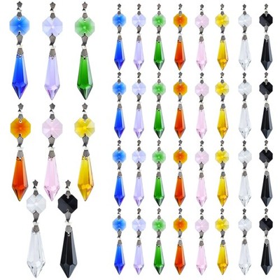 40Pcs Rainbow Colors Crystal Icicle Pendant Chandelier Teardrop Prisms Drops Lam